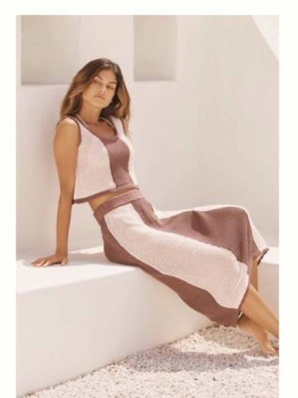 NWT Anthropologie Colorblock Knit Midi Skirt - Brown & Cream